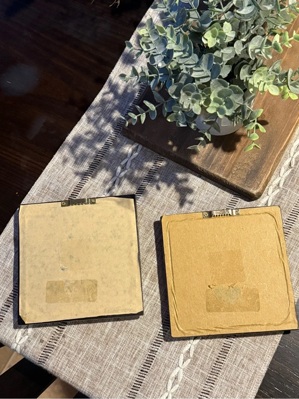 2-Bronze Color Mirrored Wall Plaques With Decorative Floral Scrollwork